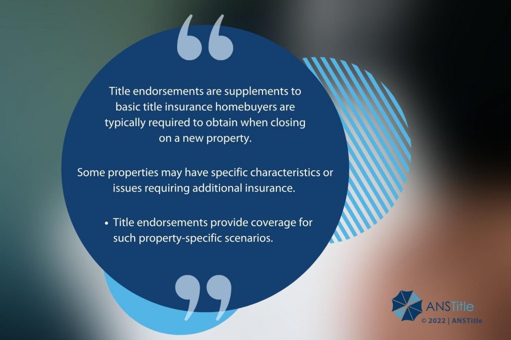 Callout 1- Quote from text: "Title endorsements are supplements to basic title insurance " on blurred background