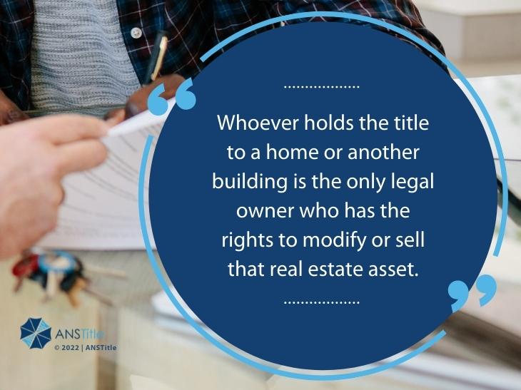 Callout 1: Client signing real estate document - Quote from text- whoever holds the title is the legal owner